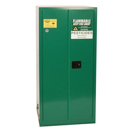 Eagle Mfg 55 Gallon, 1 Drum, Vertical, 1 Shelf, 2 Door, Self Close, Pesticide Safety Cabinet, Green - PEST2610X
